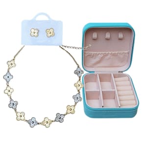 Kit Colar Choker Trevo Virginia + Par Brincos + Porta Joias