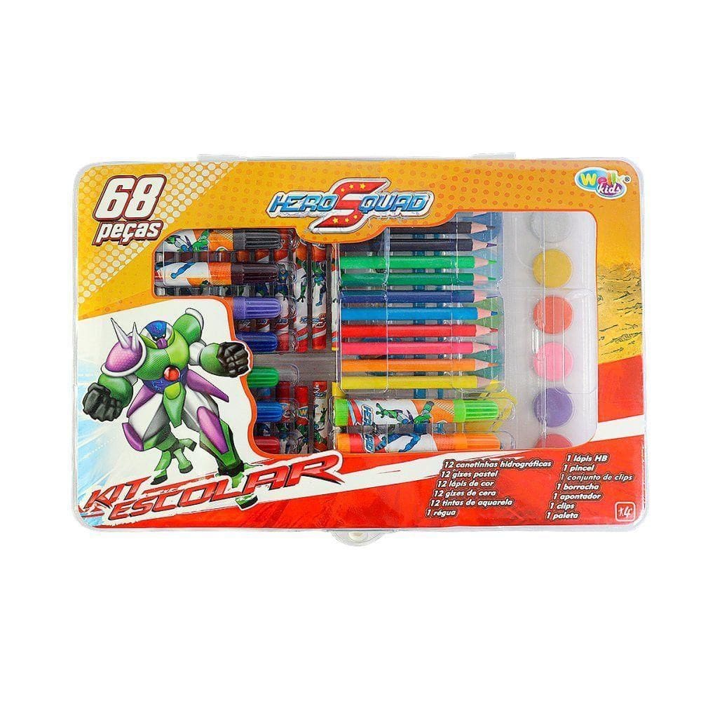 Maleta Kit Escolar Com 68 Peças Completo Menino Ou Menina Modelo:hero Squad