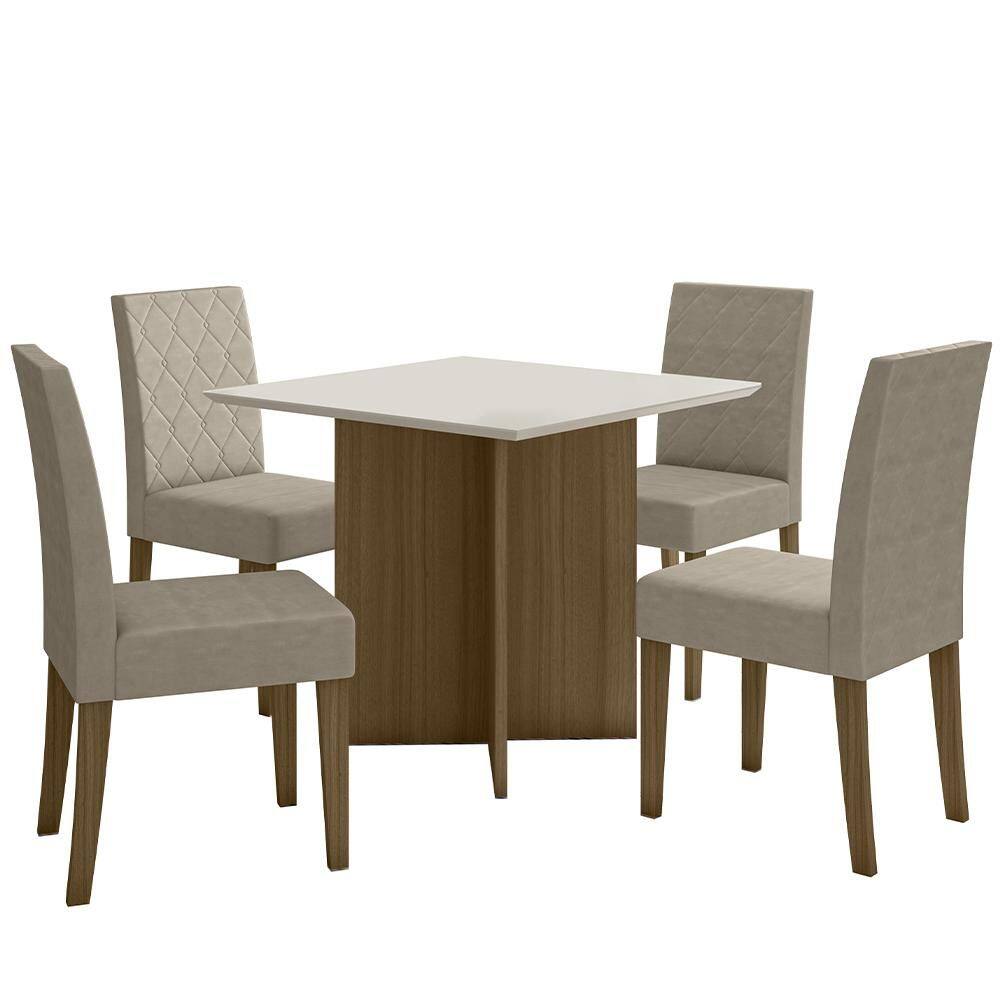 Kit Mesa de Jantar Helo Sem Vidro 90x90 com 4 Cadeiras Jade