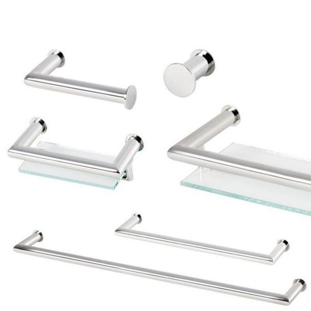 Kit de Acessórios Para Banheiro com 6 Peças em Aço Inox Polido Brilhante Linha Tessália Stainless