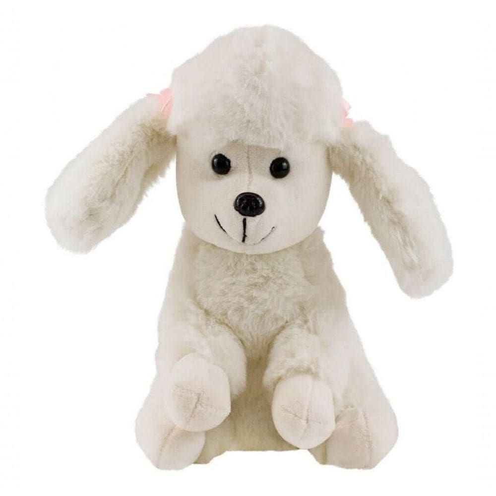 Cachorro Branco Poodle Laços Sentado 25cm Pelúcia