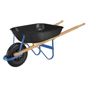 Carrinho De Mão Tramontina Com Caçamba Rasa Plástica Preta 50 L, Braço De Madeira E Pneu Com Câmara