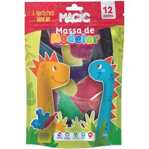 Massa Modelar C Moldes +1 Rolo+12 Cores 300Gr Dino.