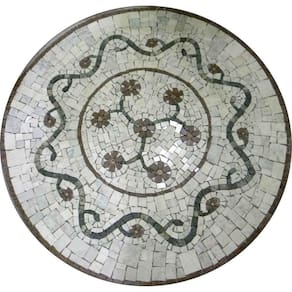 Mandala Mosaico Floral Rosone Fiorellini Veronesi Iii Fundo Marmo Bianco Carrara Tamanho 100cm