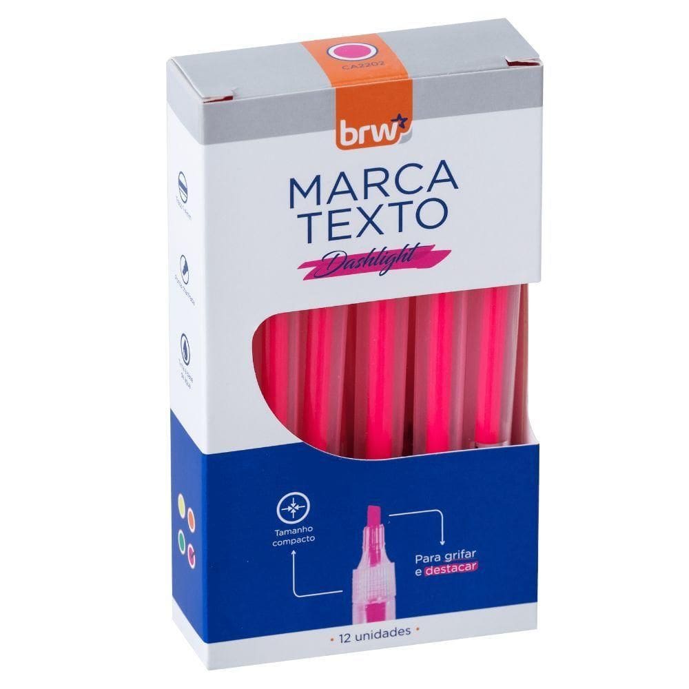 Caixa Marca Texto Fluorescente Transparente 12 Unidades Brw Rosa