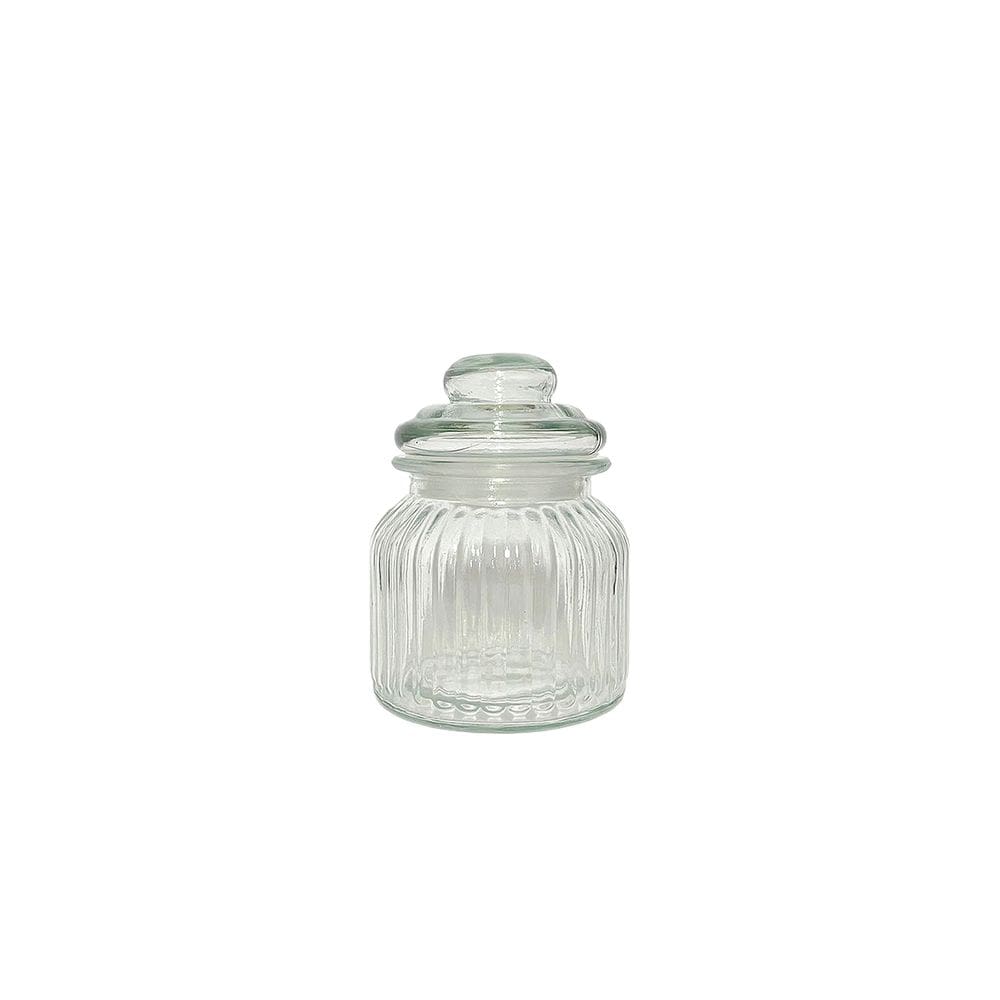 Pote De Vidro Com Tampa Hermética Armazenamento 650ml Redondo Relevo Canelado Transparente Multiuso