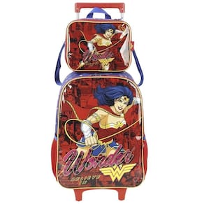 Kit Mochila Rodinha Lancheira Térmica Infanitl Escoalr Menina Feminina Mulher Maravlha Luxcel