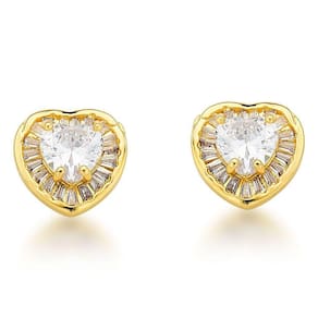 Conjunto Colar eBrincos Coração Cravejado Banhado A Ouro 18k Cristal