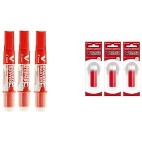 Kit 3 Marcadores Para Quadro Branco + 3 Refil Pilot V-board Master Vermelho