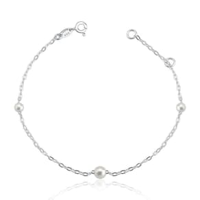 Pulseira Feminina Em Prata 925 Com Pérolas Sintéticas De 4mm E 5mm