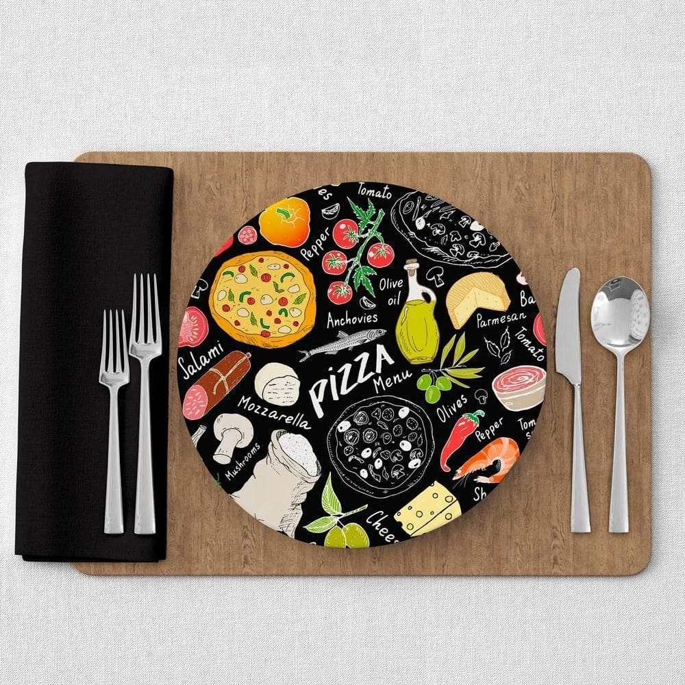 Capa De Sousplat Estampado Com Guardanapos Mesa Posta Jogo Americano 10 Lugares Pizza Preto
