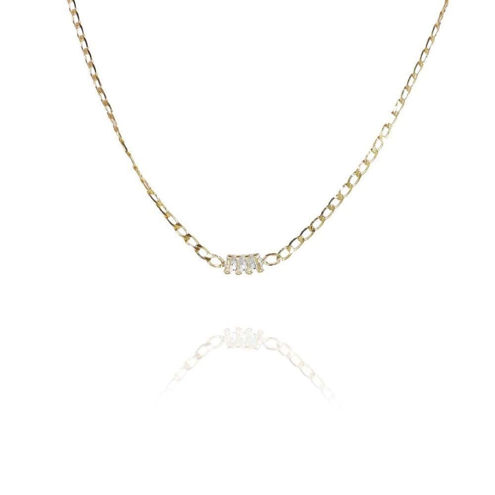 Choker De Corrente Chapada Com Zircônias Ao Centro Folheado A Ouro 18K