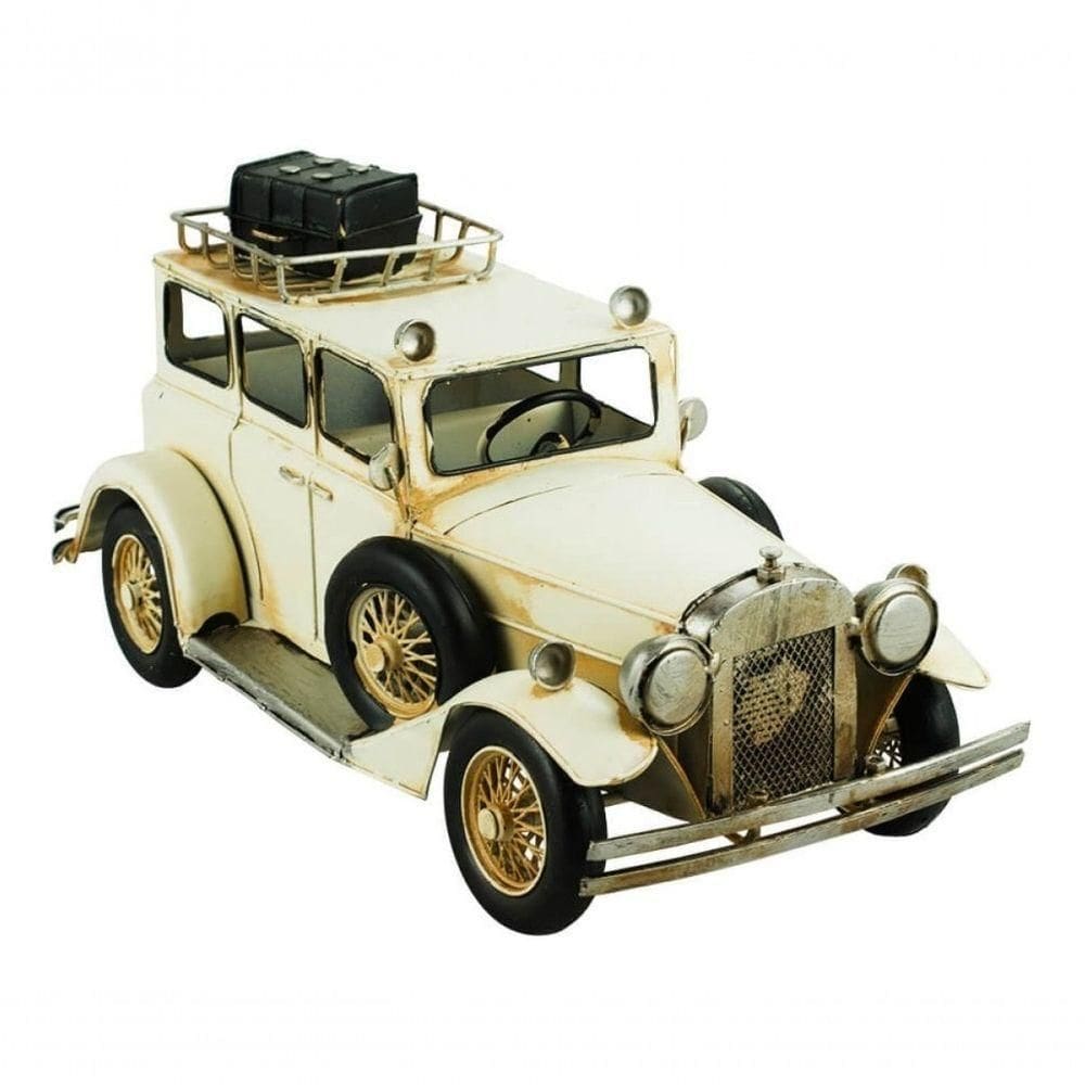Carro Branco Antigo 17x14x32cm Estilo Retrô - Vintage
