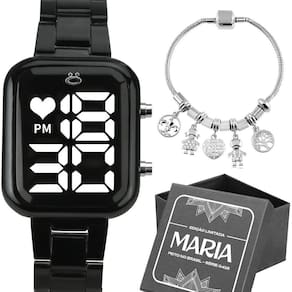 Relogio Feminino Digital Preto + Pulseira Pandora Casual Social Edição Limitada Qualidade Premium