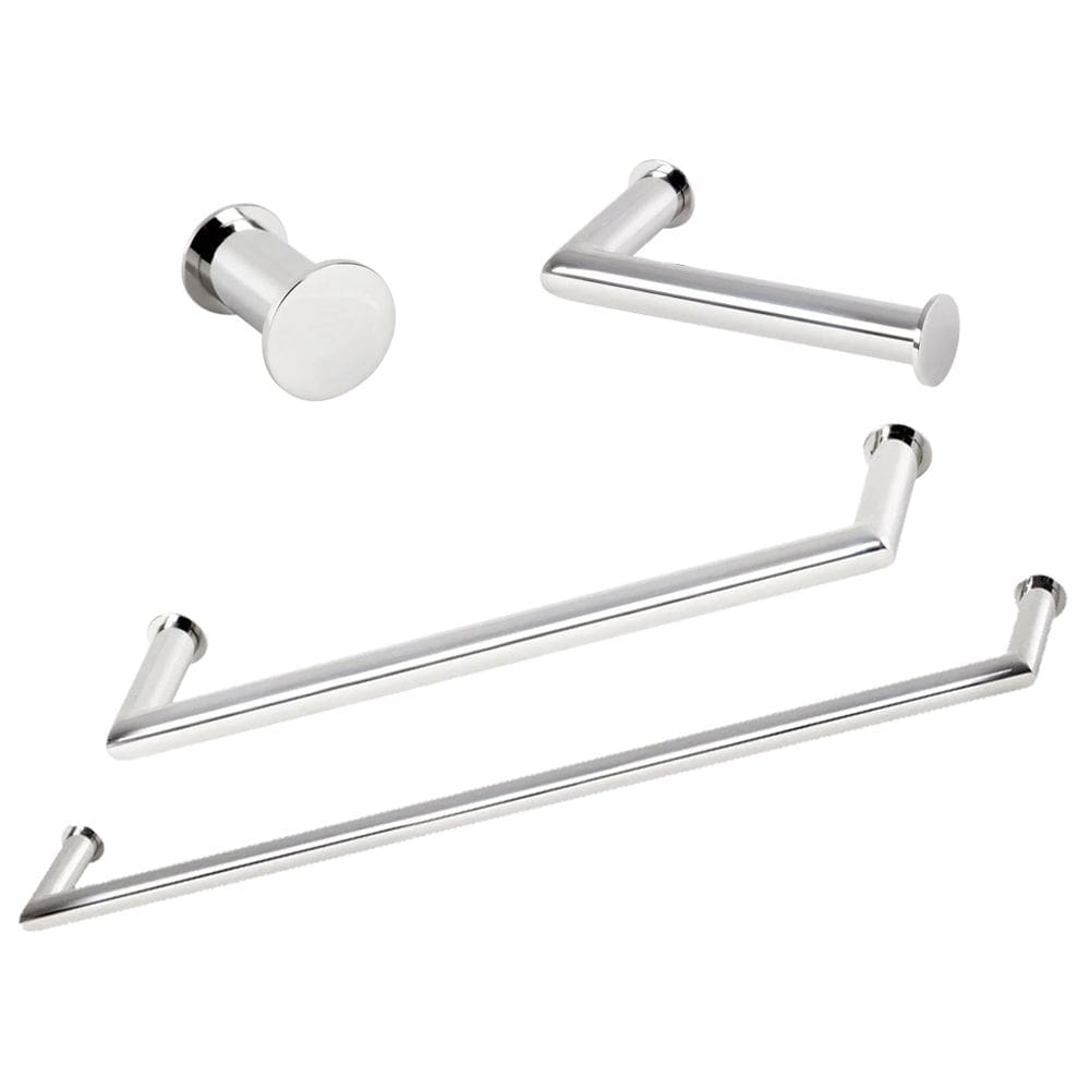 Kit de Acessórios Para Banheiro com 4 Peças em Aço Inox Polido Brilhante Linha Tessália Stainless