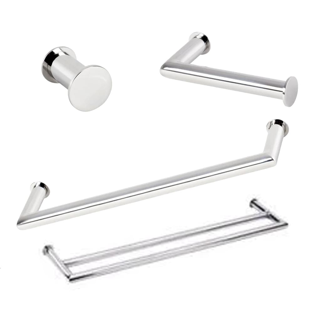 Kit de Acessórios Para Banheiro com 4 Peças em Aço Inox Polido Brilhante Linha Tessália com toalheiro duplo