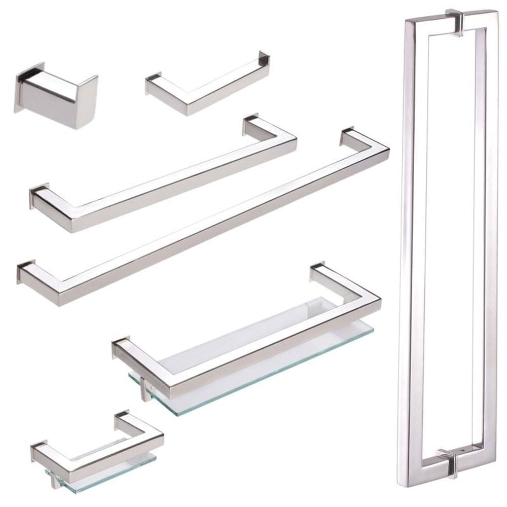 Kit de Acessórios Para Banheiro com 7 Peças em Aço Inox Polido Linha Larissa Stainless