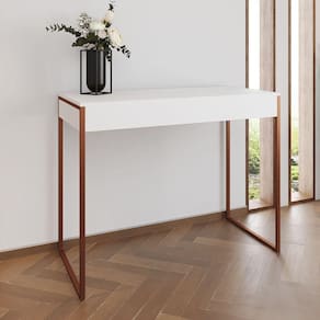 Aparador Industrial Retangular Califórnia Branco 137X40Cm Base Cobre - Cor: Branco
