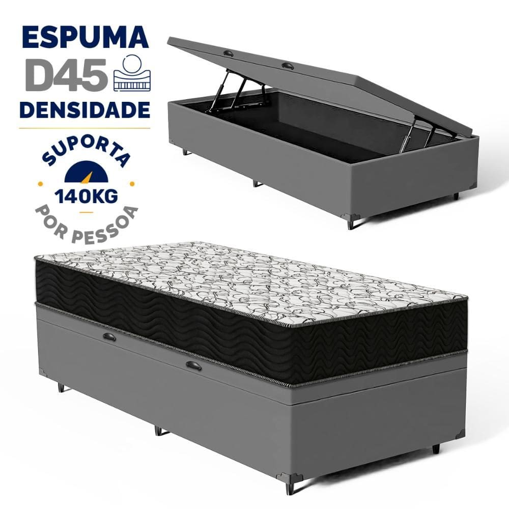 Cama Box Baú com Colchão de Espuma D45 Ortobom Airtech 150 D45 Solteiro 88cm