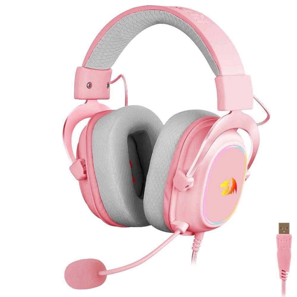Fone Gamer Redragon H510p-rgb Zeus X Rgb - Com Fio - Rosa