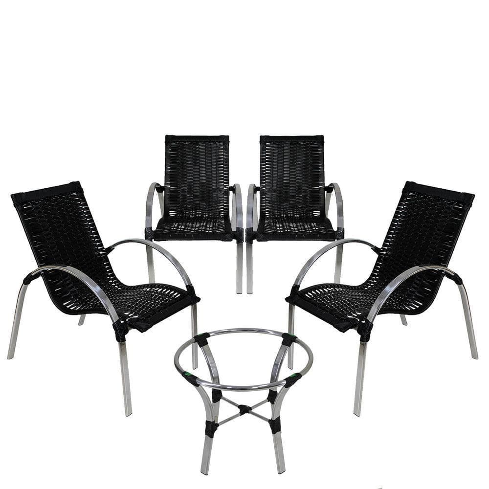 4 Cadeiras Em Alumínio E Mesa De Centro Garden Preta