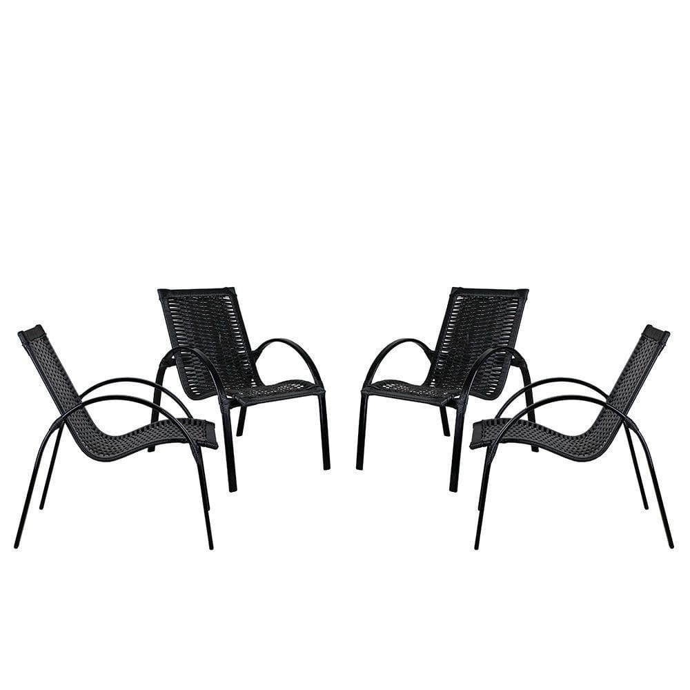 4 Cadeiras Em Alumínio Pintado Fibra Sintética Preto