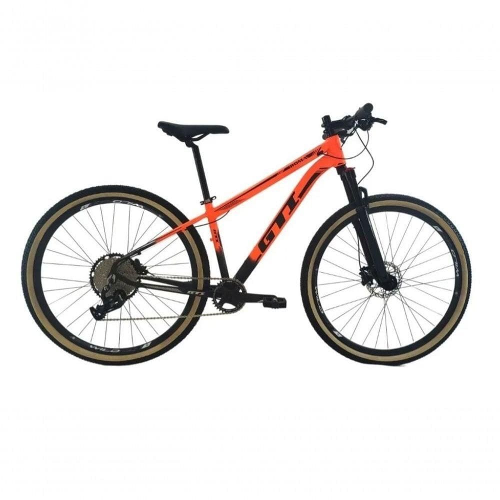 Bicicleta Aro 29 Gti Roma 12v Garfo Com Trava K7 11/50 Freios Hidráulicos Kit 1x12 Pneu Bege - Laranja/preto Tam.19