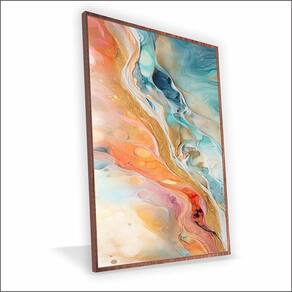 Quadro Marmorizado Salmão Canvas Sem Vidro Tamanho-moldura 60x40 Caixa Cor Madeira