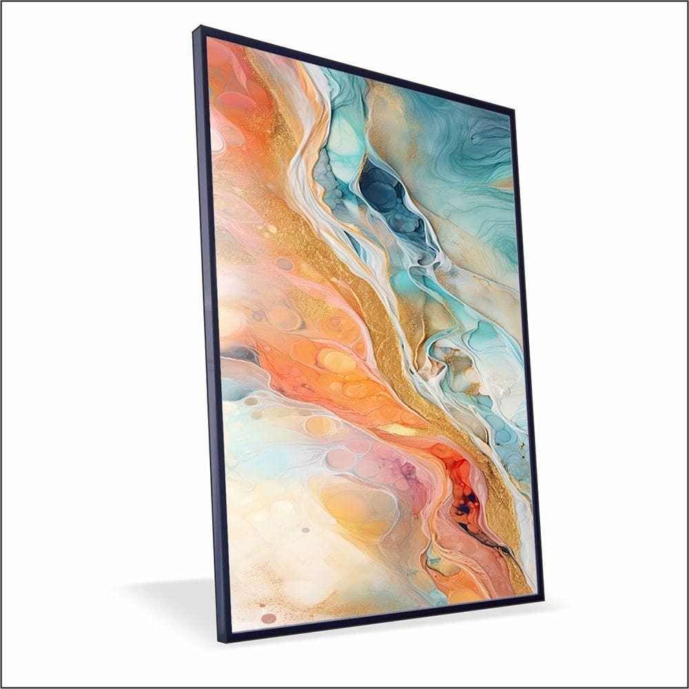 Quadro Marmorizado Salmão Canvas Sem Vidro Tamanho-moldura 40x30 Filete Cor Preta