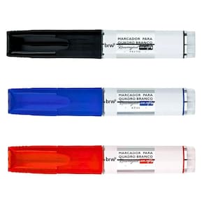 Kit 3 Pincel Marcador Quadro Branco Recarregável Com Refil + Apagador Magnético Brw