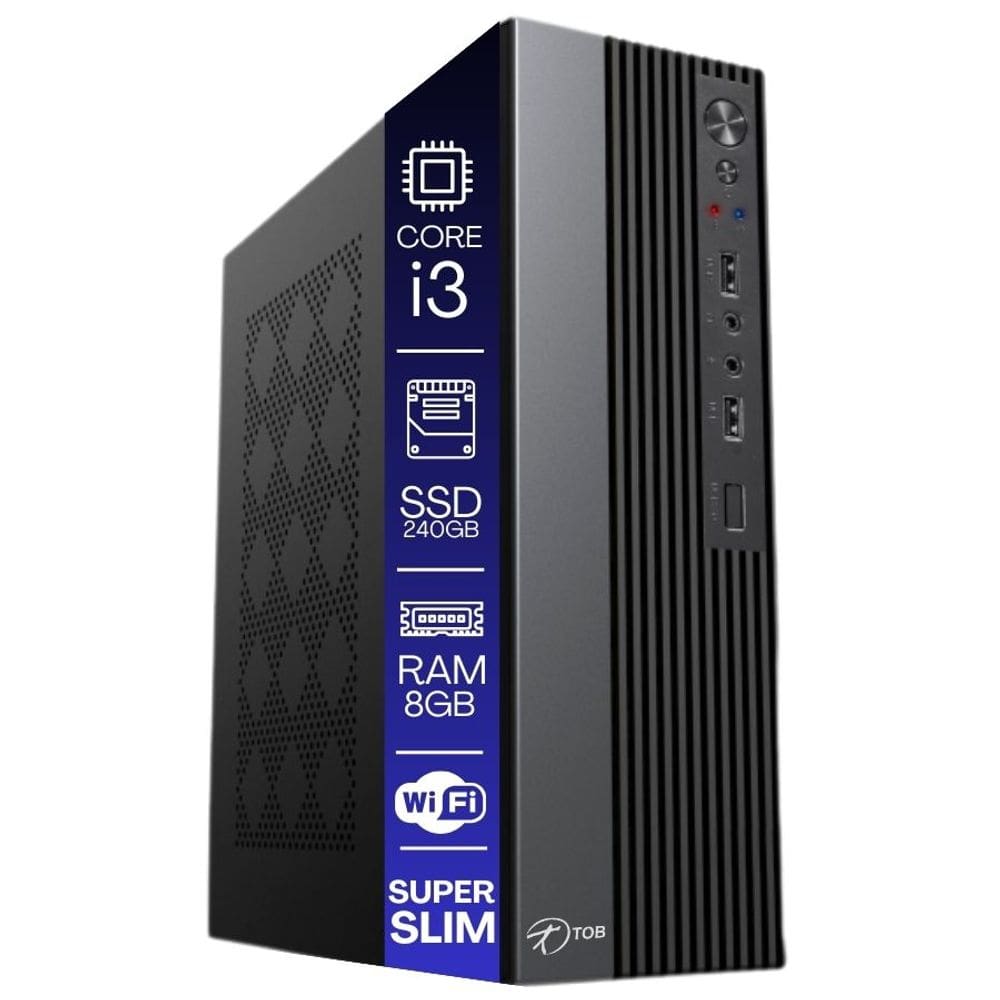 Computador TOB Slim Compacto Intel Core i3 SSD 240GB Memória 8GB Rede sem fio Windows 10 Trial Desktop PC CPU