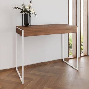Aparador Industrial Retangular Califórnia Amêndoa 137X40Cm Base Ferro Branco - Cor: Marrom