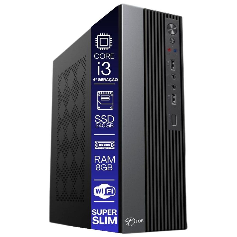 Computador TOB Slim Compacto 4ª Geração Intel Core i3 SSD 240GB Memória 8GB Rede sem fio Windows 10 Trial Desktop PC CPU
