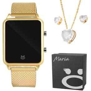 Relogio Feminino Digital + Pulseira + Caixa Qualidade Dourado Presente Pulseira Ajustável