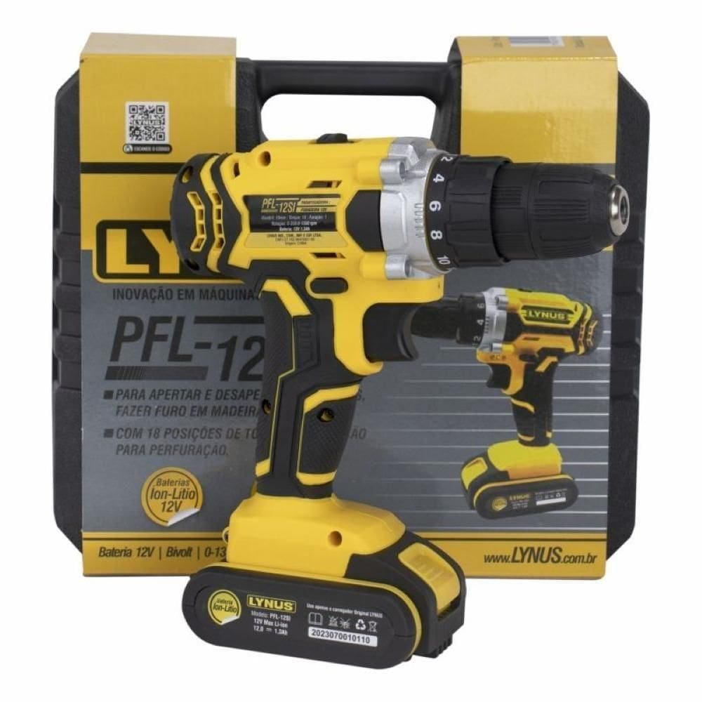 Parafusadeira 12v 1350 Rpm Com Carregador Bateria Maleta E Bits Pfl-12si Lynus