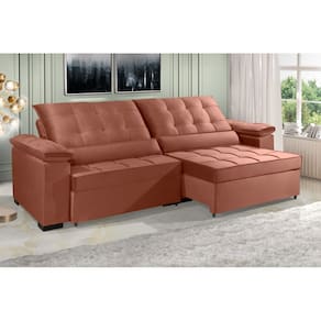 Sofá Retrátil e Reclinável RENEW 2.90m ESTILO ESTOFADOS - França Velusoft Cor "Terracota"