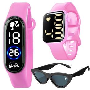 Relógio Digital Infantil Rosa Barbie + Oculos Proteção Uv Criança Formato Gatinho Resistente Preto