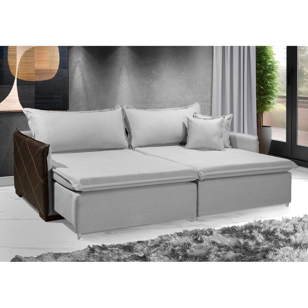 Sofá Sem Caixa Retrátil Reclinável MÔNACO 2,60m ESTILO ESTOFADOS - França Linhosoft COR &quot;Prata&quot;