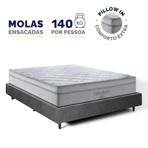 Cama Genebra Bouclé com Colchão de Molas Ensacadas D33 Pillow In Ortobom Freedom Casal 138cm