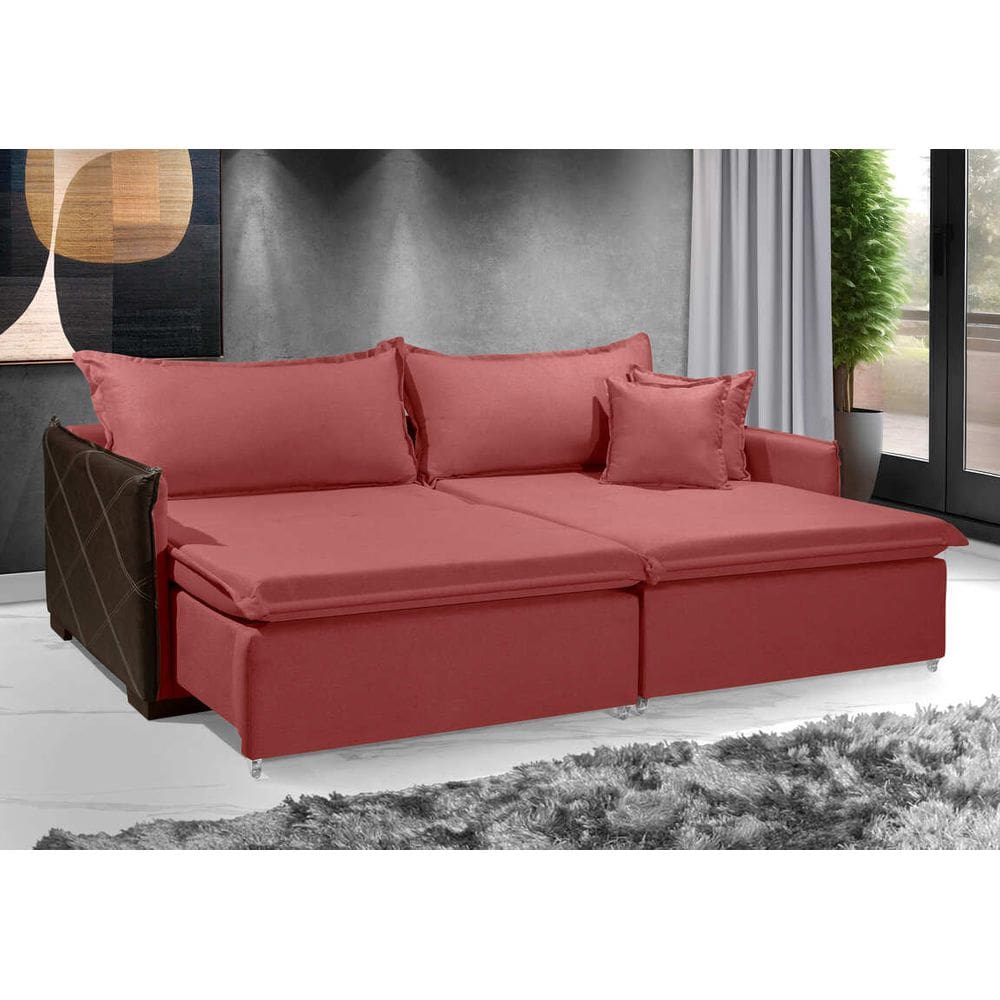 Sofá Sem Caixa Retrátil Reclinável MÔNACO 1,80m ESTILO ESTOFADOS - França Linhosoft COR &quot;Vermelho&quot;