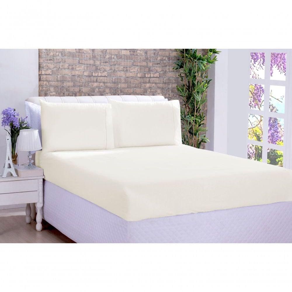 Jogo De Cama Lençol Ponto Palito Micropercal Queen 03 Peças Palha