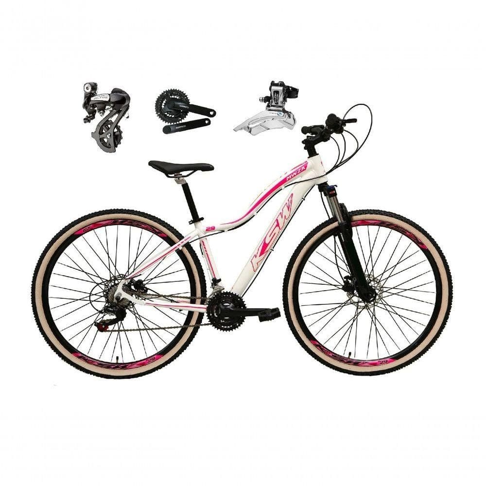 Bicicleta Aro 29 Ksw Mwza Shimano Altus 24v Frio Hidráulico Garfo Trava Pneu Bege - Branco/rosa Tam.15