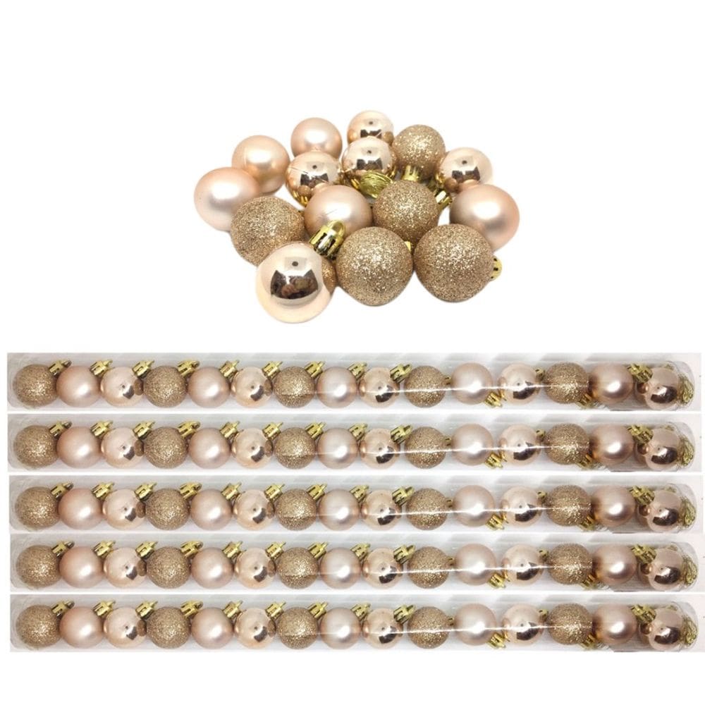 Kit 75 Bolas Natal Mista Glitter, Fosca, Lisa Champagne Mini 4cm - Master Christmas