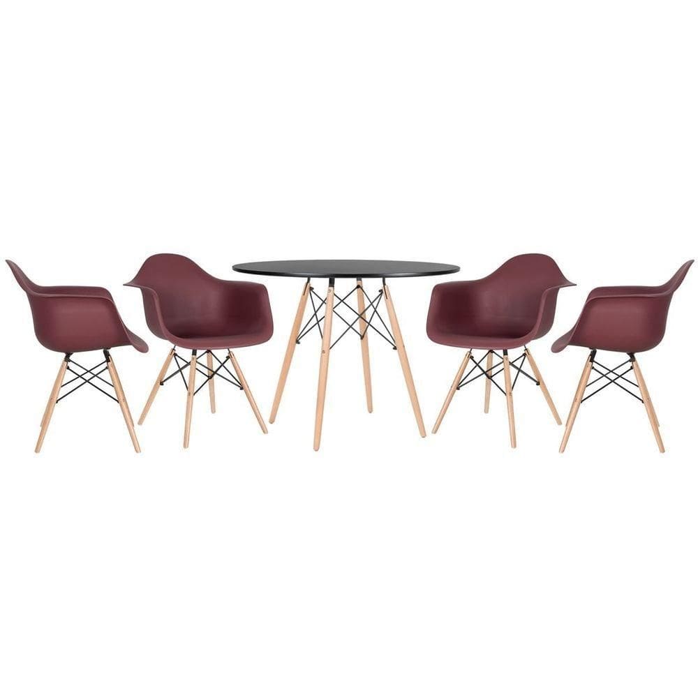 Mesa Redonda Eames 100 Cm Preto + 4 Cadeiras Eiffel Daw Marrom Marrom