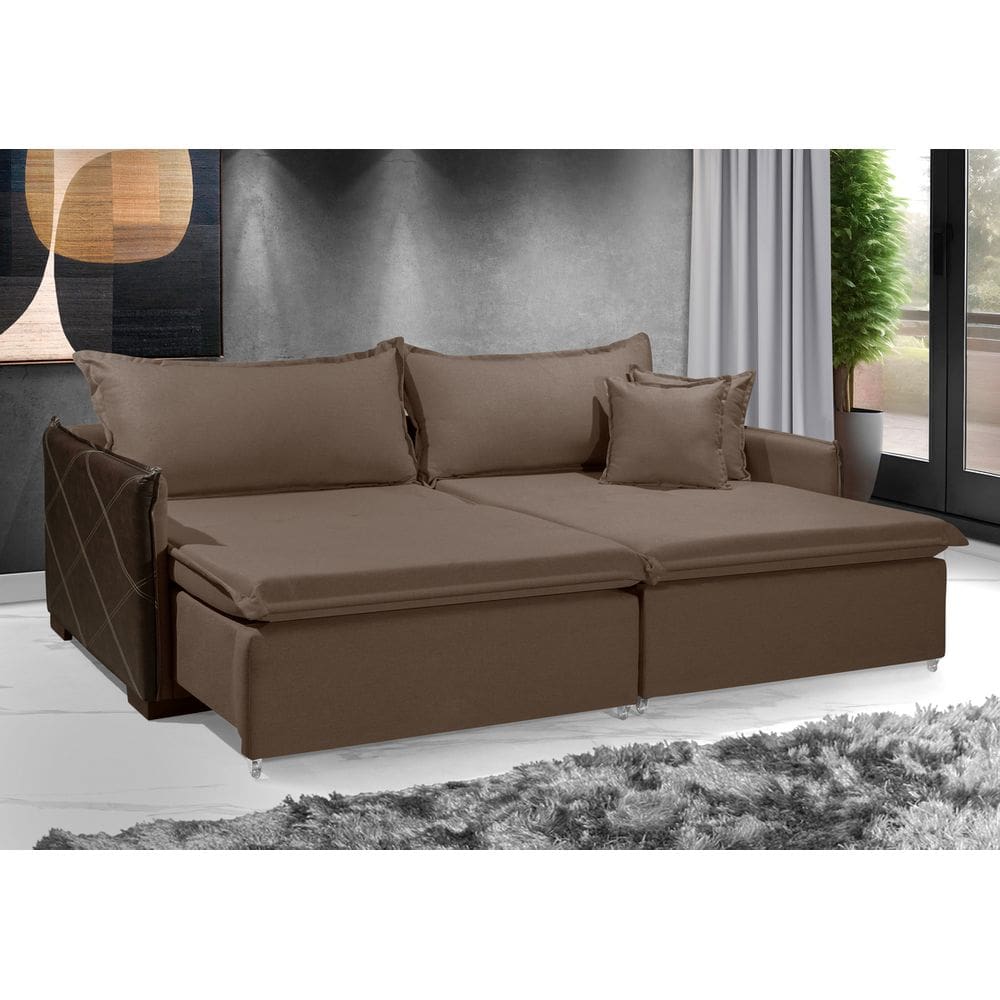 Sofá Sem Caixa Retrátil Reclinável MÔNACO 1,80m ESTILO ESTOFADOS - França Linhosoft COR ”Marrom”