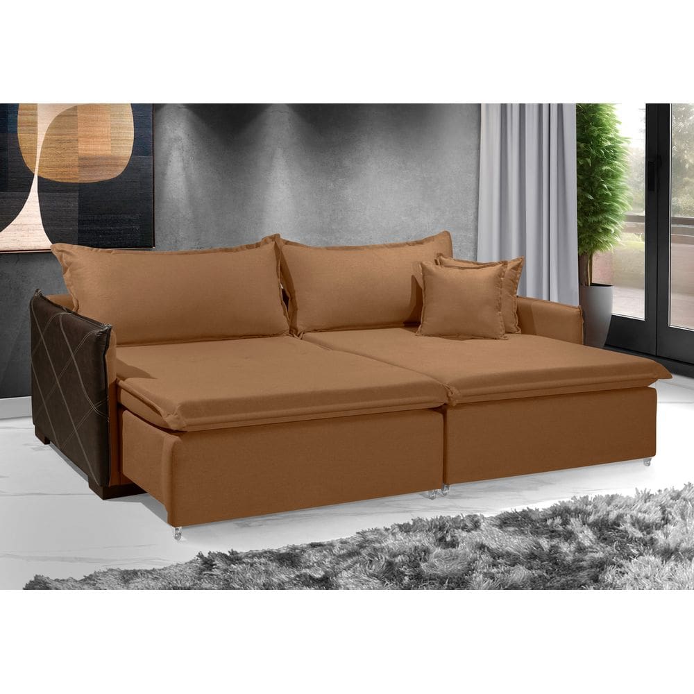 Sofá Sem Caixa Retrátil Reclinável MÔNACO 2,40m ESTILO ESTOFADOS - França Linhosoft COR &quot;Terracota&quot;