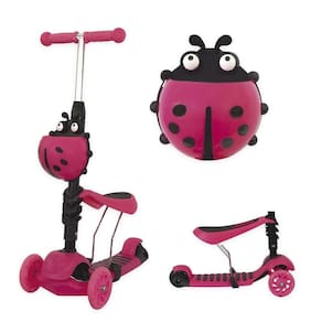 Patinete Infantil 3 Rodas Led Dobrável Joaninha Banquinho