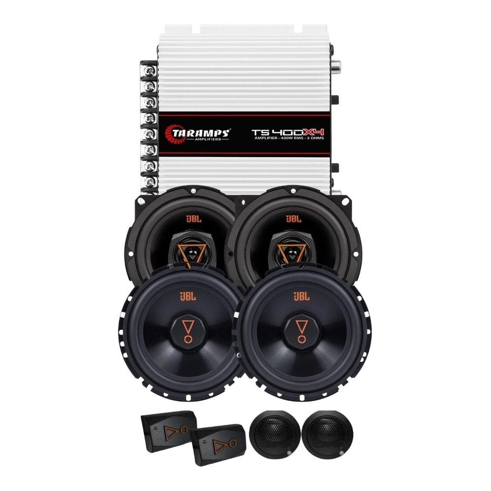 Kit 2 Vias 6  JBL 62VMS80 160W + Par Alto Falantes 5  Triaxiais JBL 5TRMS80 160W + Módulo TS400x4