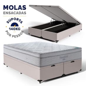 Cama Box Baú com Colchão de Molas Ensacadas D33 Pillow In Ortobom Freedom Queen 158cm
