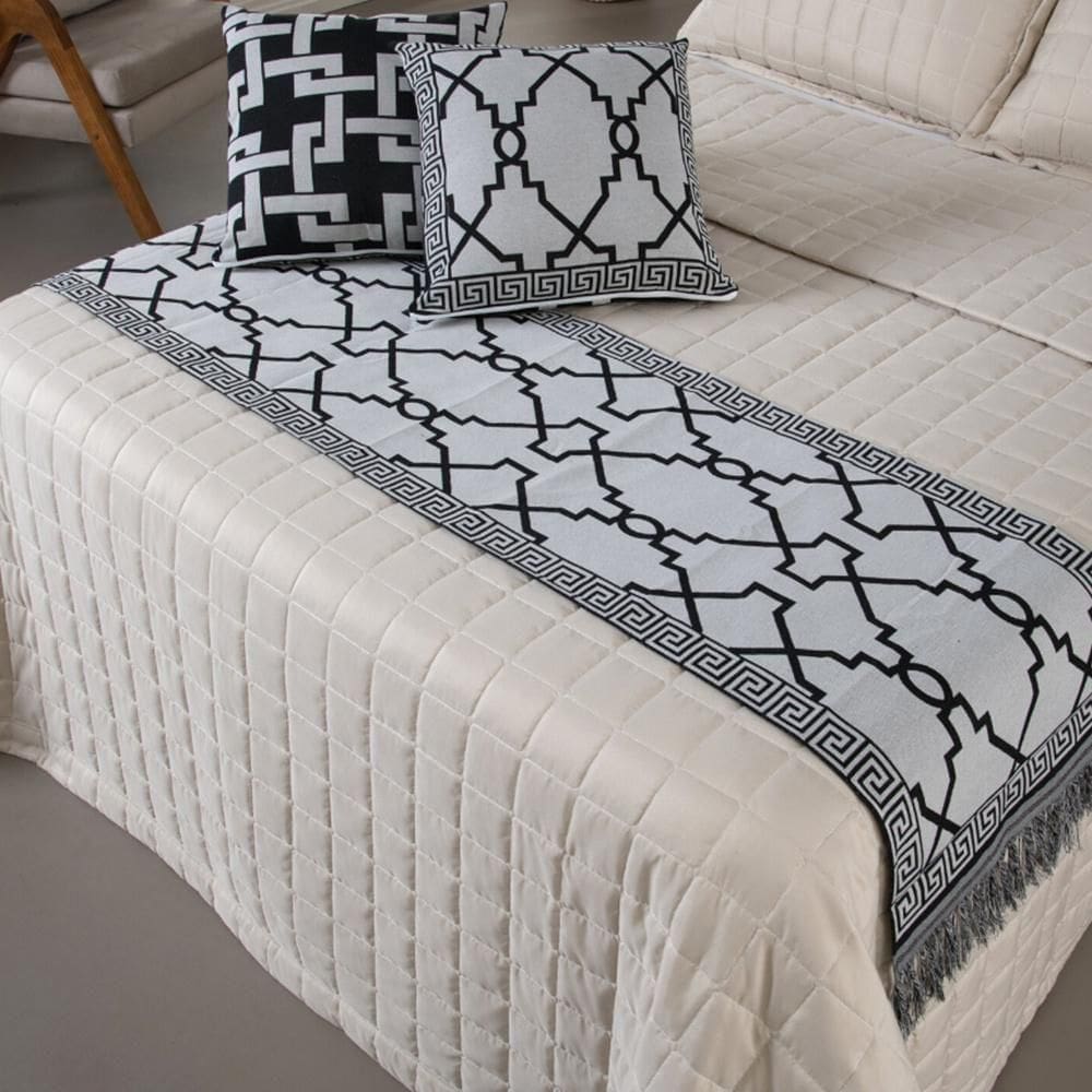 Peseira Queen Com Almofadas Kit 05 Peças Tecido Jacquard Grécia - Preto